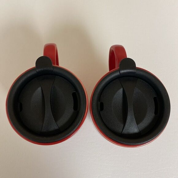 Merry Christmas Red Mug Plaid Tree with Removable Open Close Lid Set of 2 - Picture 5 of 14